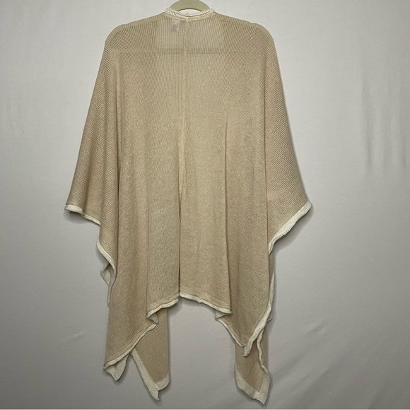 Chico's Linen Knit Contrast Trim Wrap Ruana Beachy Coastal One Size Beige Cream - Picture 11 of 12